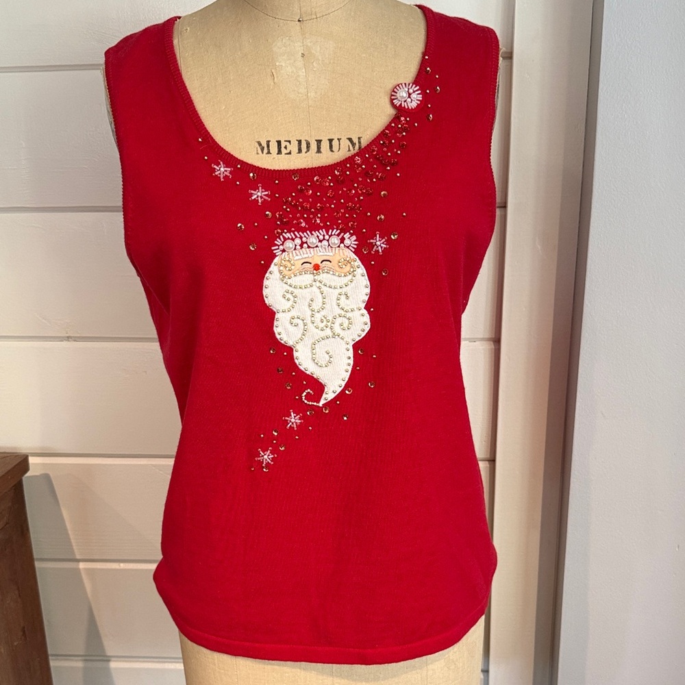 Vintage Jack B Quick Red Santa Embellished tank Top XL